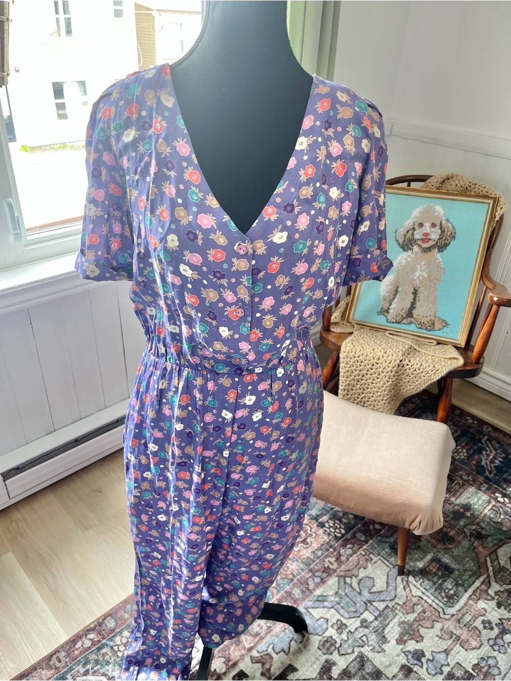 Prettiest Vintage Lavender Floral Jumpsuit Button Up - Size Medium - Picture 2 of 6
